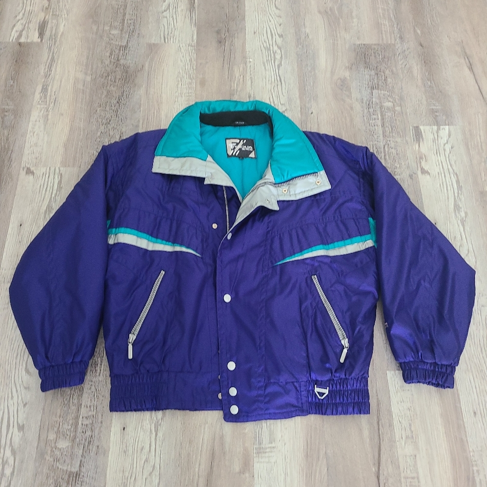 SIZE L | UNISEX | VINTAGE Tyrolia Skiwear Ski Jacket | Purple and Teal